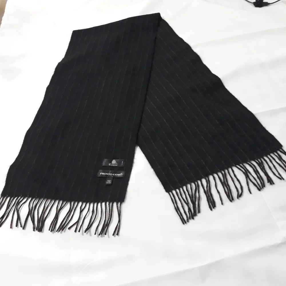 Pronto Uomo 100% Pure New Wool Black Pinstripe Scarf 64